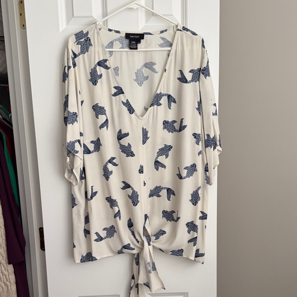 Karen Kane Cream and Blue Blouse